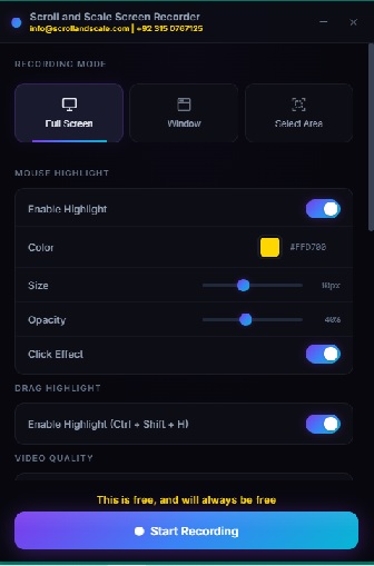 Scroll & Scale Screen Recorder User Interface